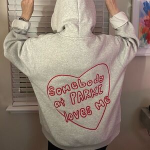 Gray Hoodie with Red Heart Design